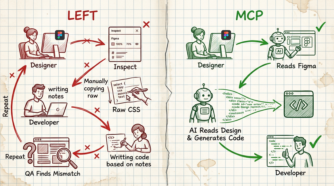 Before vs After MCP — from manual handoff to automated pipeline